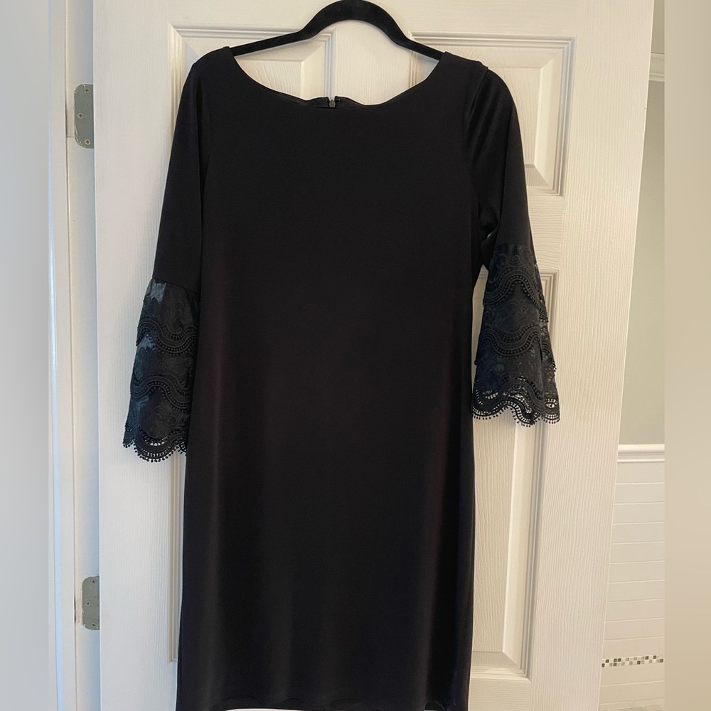 Ivanka Trump Black Lace Cuff Bell Sleeve Shift